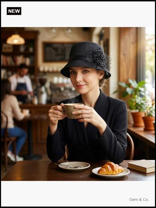 Wide Brim Fedora Hat with Floral Decor, Vintage Style main image 4